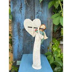 Figurka ceramiczna ręcznie wykonana anioł z fletnią dekoracja do domu